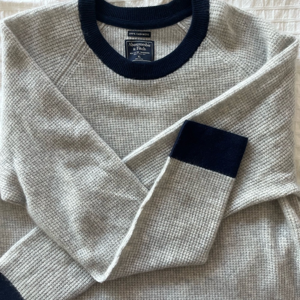 Abercrombie & Fitch Gray Crewneck Sweater with Navy Blue Accents